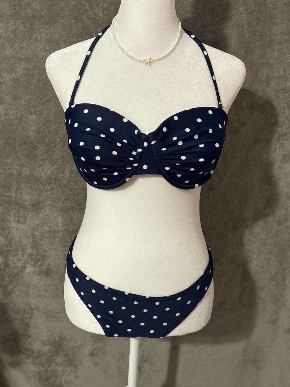 Vintage Y2K 60s inspired Blue and White Polka Dot Bikini